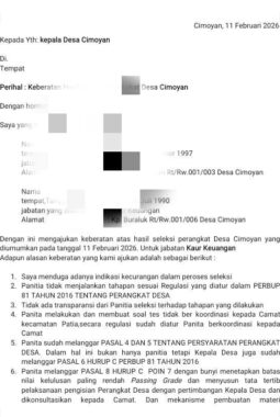 Sejumlah Peserta Seleksi Perangkat Desa Cimoyan Ajukan Protes Resmi, Mekanisme Seleksi Diminta Transparan dan Terbuka