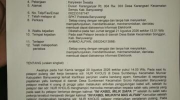 WARGA SEMPU PROFESI WARTAWAN LAPORKAN DUGAAN UJARAN/ANCAMAN MELALUI MEDIA ELEKTRONIK KE POLRESTA BANYUWANGI