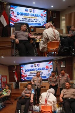 Kasat lantas AKP Ade Andini S.T.K.,S.I.K.,M.H Hari lalu lintas Bhayangkara yang ke 71 melaksanakan donor darah