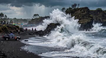 LAUT SELATAN MENGAMUK! Watu Pecak Pasirian Lumajang Diterjang Ombak Besar, Kapolsek Turun Langsung Halau Wisatawan Mandi