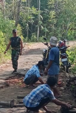 Babinsa Koramil Tanggul Serka Yan Gunawan Pimpin Kerja Bakti Bersama Warga Desa Manggisan